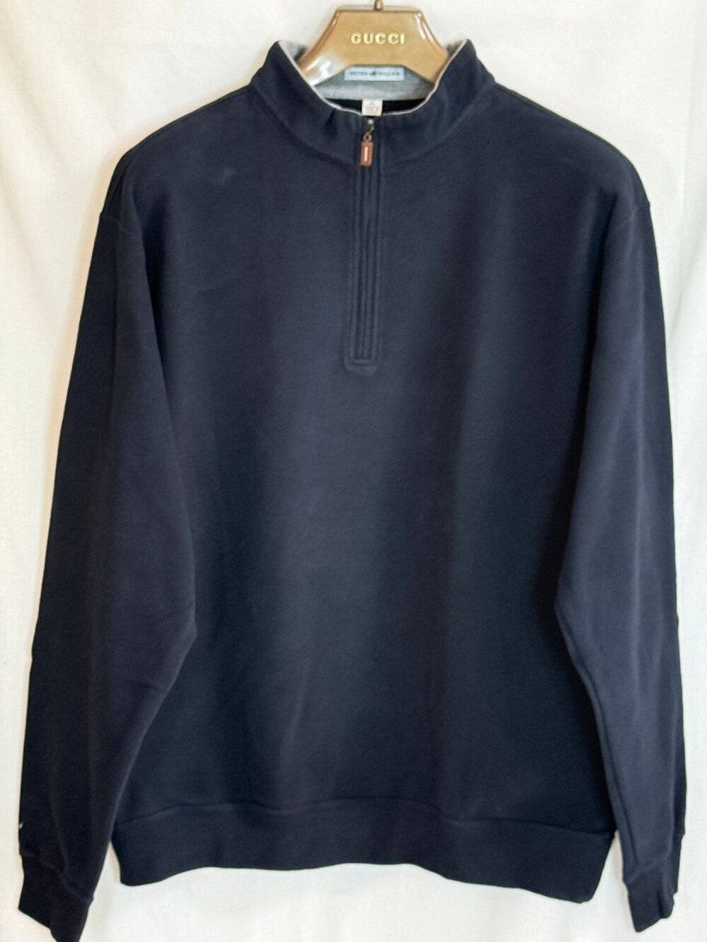 Peter Millar Men's Cotton Mock Neck 1/4 Zip Long Sleeves Pullover -Black/Gray-XL